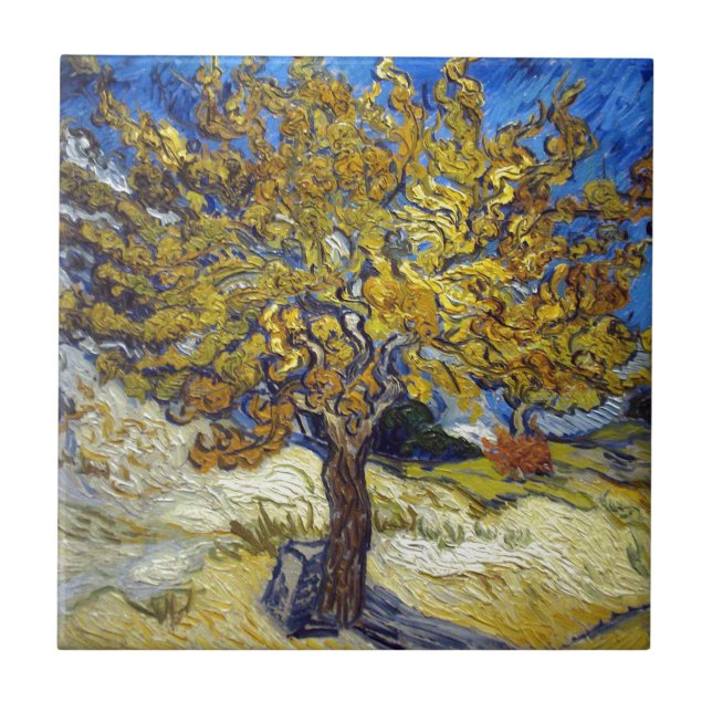 The Mulberry Tree, Vincent van Gogh. Vintage Tile (Front)