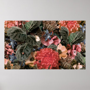 The mural on the wall. Flowers and plants with ins Poster