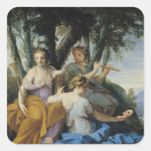The Muses, Clio, Euterpe and Thalia, c.1652-55 Square Sticker