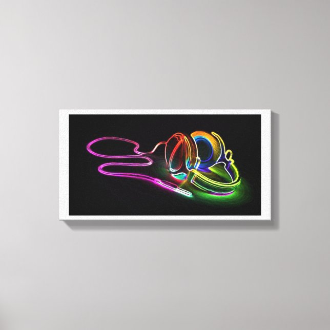 The Music Bright Neon Headphone Canvas Print (Front)