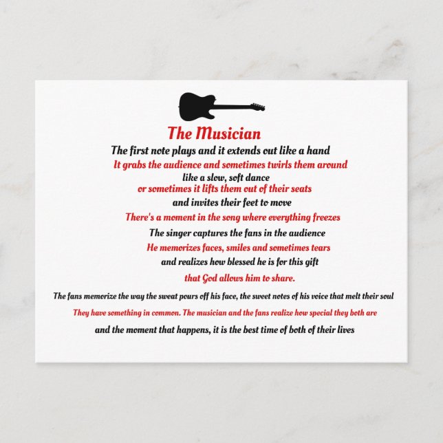 The Musician poem Invitation Postcard (Front)