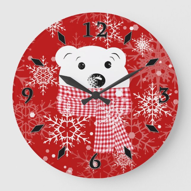 The muzzle of a polar bear, Christmas   Large Clock (Front)