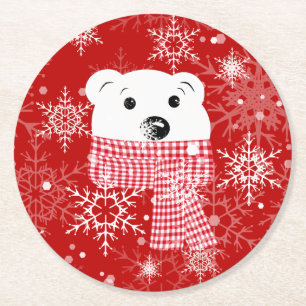 The muzzle of a polar bear, Christmas  Round Paper Coaster