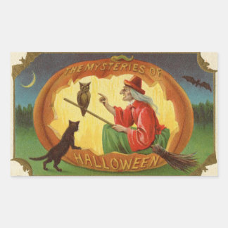The Mysteries of Halloween Witch Vintage Rectangular Sticker