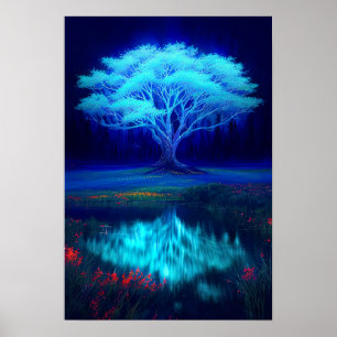 The Mysterious Blue Tree by the Lake Poster