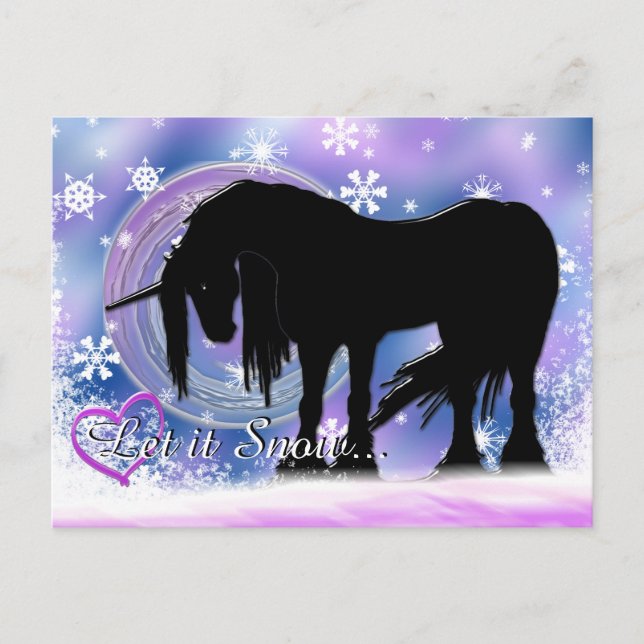 The Mystical Black Unicorn (Let It Snow) Holiday Postcard (Front)