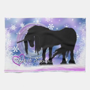 The Mystical Black Unicorn (Let It Snow) Tea Towel