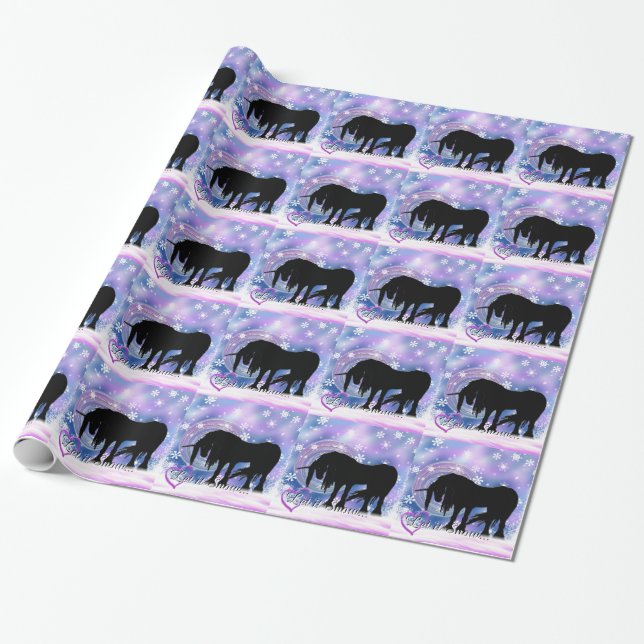 The Mystical Black Unicorn (Let It Snow) Wrapping Paper (Unrolled)