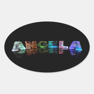 The Name Angela in Lights Oval Sticker