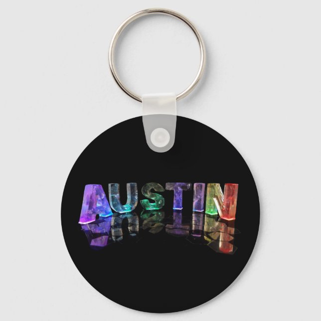The Name Austin in 3D Lights Key Ring (Front)