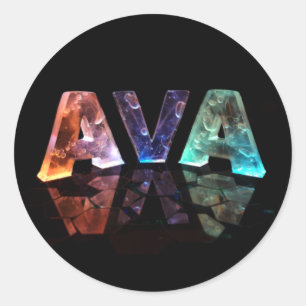 The Name Ava in 3D Lights Classic Round Sticker