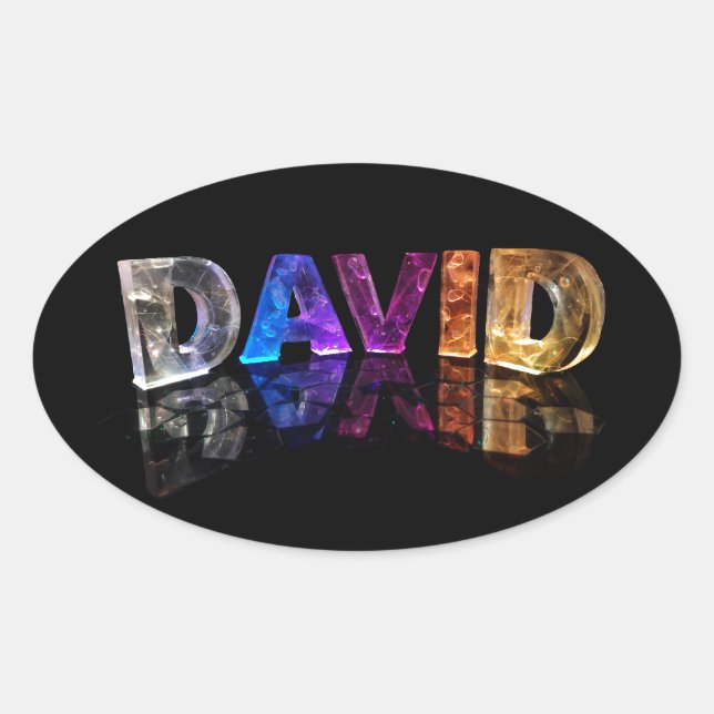 The Name David in 3D Lights (Photograph) Oval Sticker (Front)