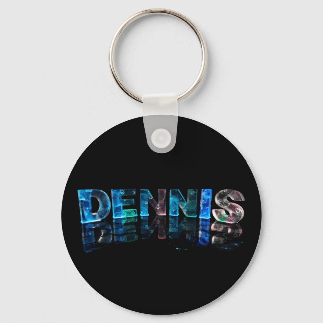 The Name Dennis in 3D Lights (Photograph) Key Ring (Front)