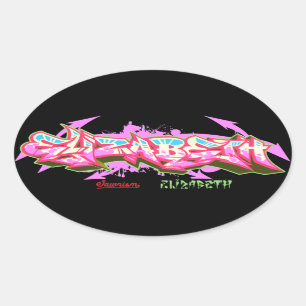 The name Elizabeth in graffiti-Stickers   Oval Oval Sticker
