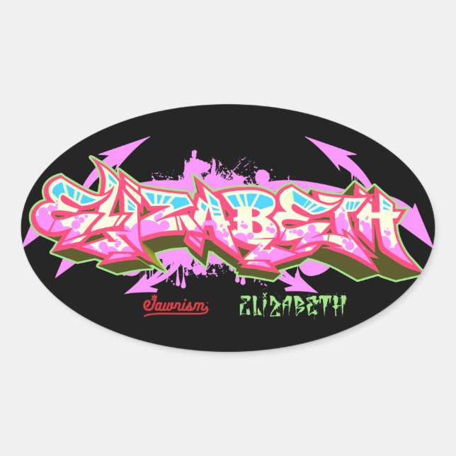 The name Elizabeth in graffiti-Stickers | Oval Sticker (Front)