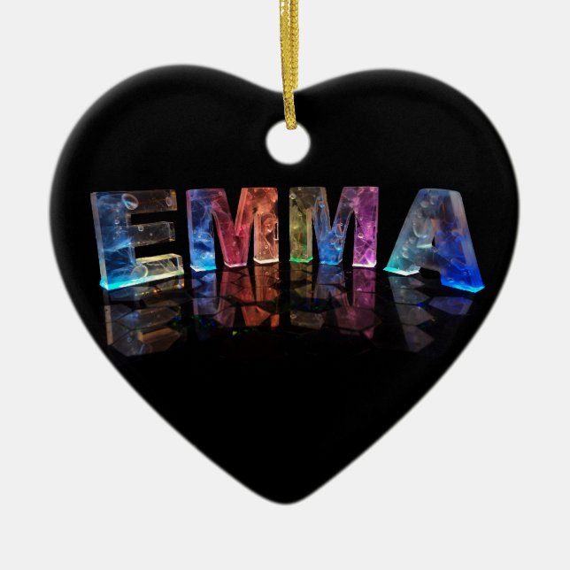 The Name Emma in 3D Lights (Photograph) Ceramic Tree Decoration (Front)