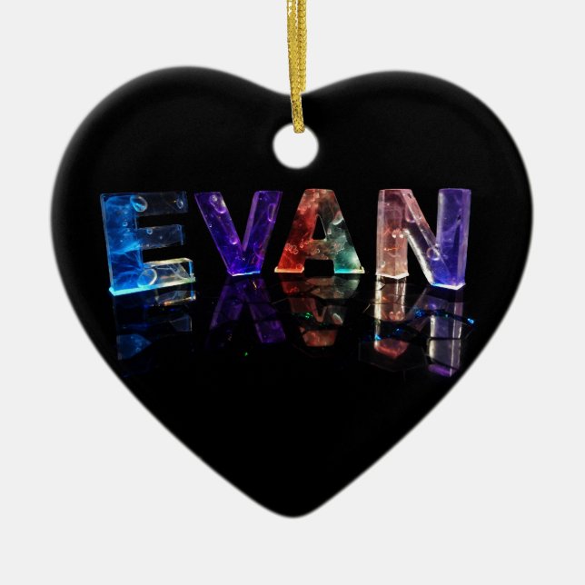 The Name Evan in 3D Lights (Photograph) Ceramic Tree Decoration (Front)