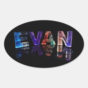 The Name Evan in 3D Lights (Photograph) Oval Sticker