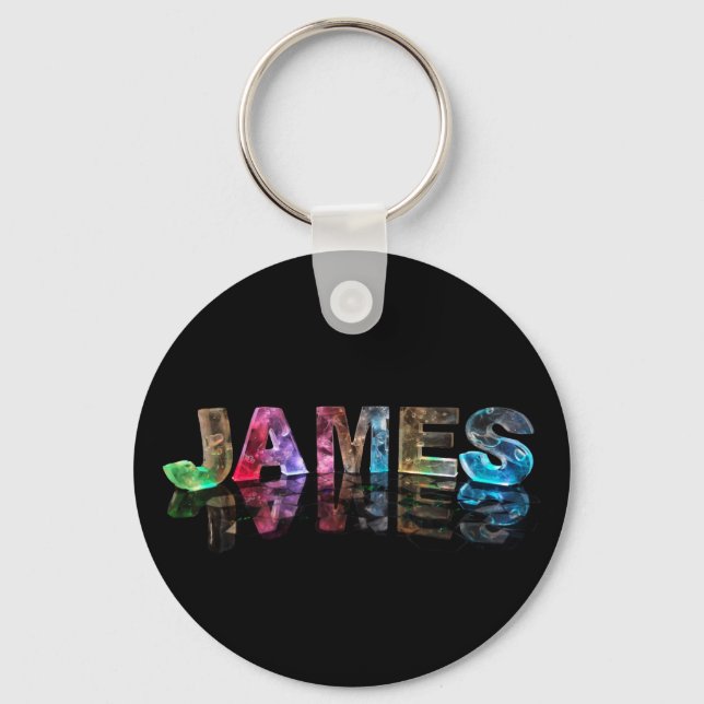 The Name James in 3D Lights (Photograph) Key Ring (Front)