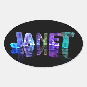 The Name Janet in 3D Lights (Photograph) Oval Sticker