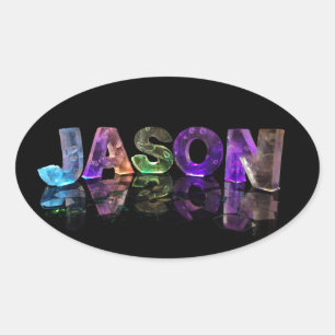 The Name Jason in 3D Lights (Photograph) Oval Sticker