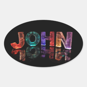 The Name John in 3D Lights (Photograph) Oval Sticker