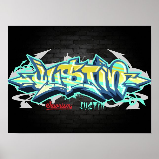 The name Justin in graffiti Poster (Front)