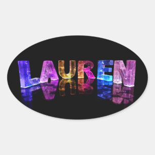 The Name Lauren in 3D Lights (Photograph) Oval Sticker
