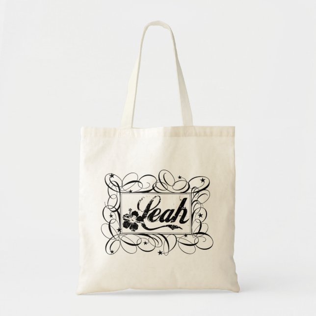 The name Leah in black inside stylish frame Tote Bag (Front)