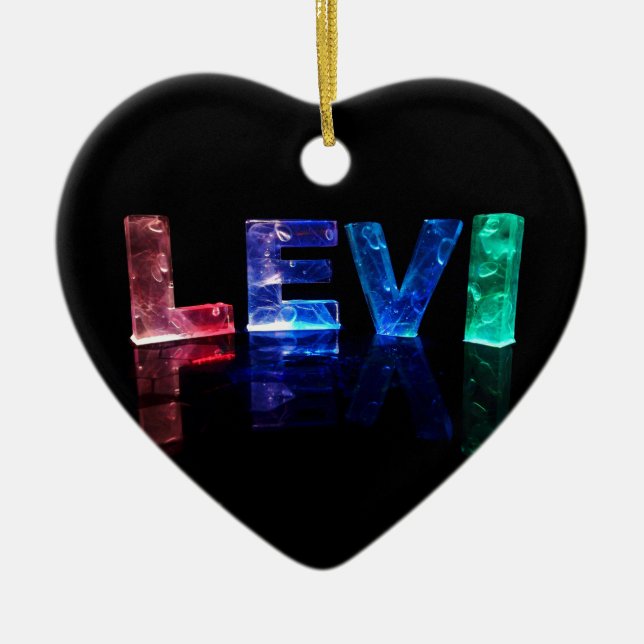 The Name Levi in 3D Lights (Photograph) Ceramic Tree Decoration (Front)