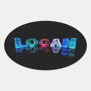 The Name Logan in 3D Lights (Photograph) Oval Sticker