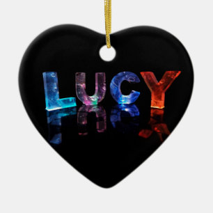 The Name Lucy in 3D Lights (Photograph) Ceramic Tree Decoration