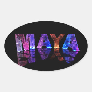 The Name Maya in 3D Lights (Photograph) Oval Sticker