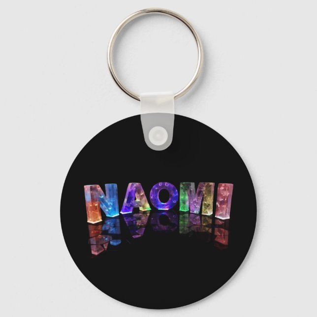 The Name Naomi in 3D Lights (Photograph) Key Ring (Front)