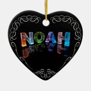 The Name Noah - Name in Lights (Photograph) Ceramic Tree Decoration