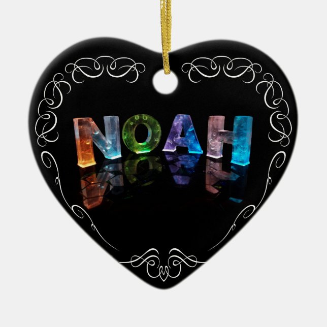 The Name Noah -  Name in Lights (Photograph) Ceramic Tree Decoration (Front)