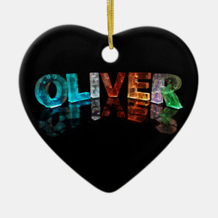 The Name Oliver in 3D Lights (Photograph) Ceramic Tree Decoration