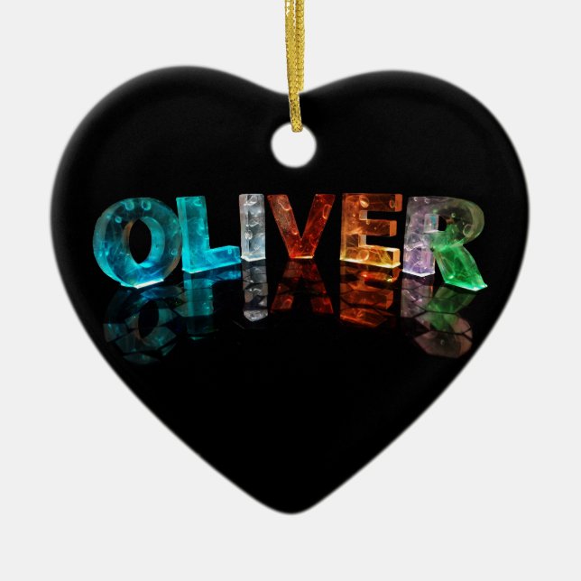 The Name Oliver in 3D Lights (Photograph) Ceramic Tree Decoration (Front)