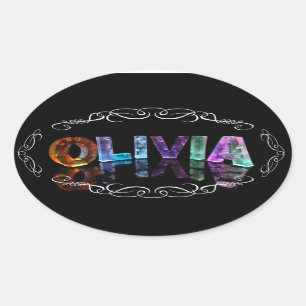 The Name Olivia -  Name in Lights (Photograph) Oval Sticker