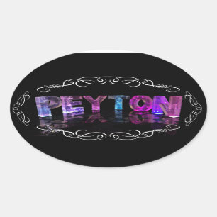 The Name Peyton -  Name in Lights (Photograph) Oval Sticker