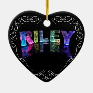 The Name Riley in 3D Lights (Photograph) Ceramic Tree Decoration