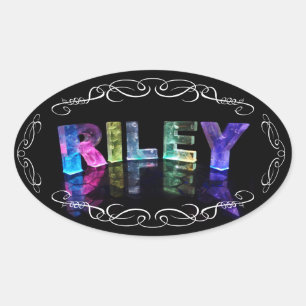 The Name Riley in 3D Lights (Photograph) Oval Sticker