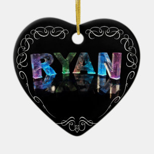 The Name Ryan in 3D Lights (Photograph) Ceramic Tree Decoration
