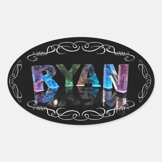 The Name Ryan in 3D Lights (Photograph) Oval Sticker (Front)