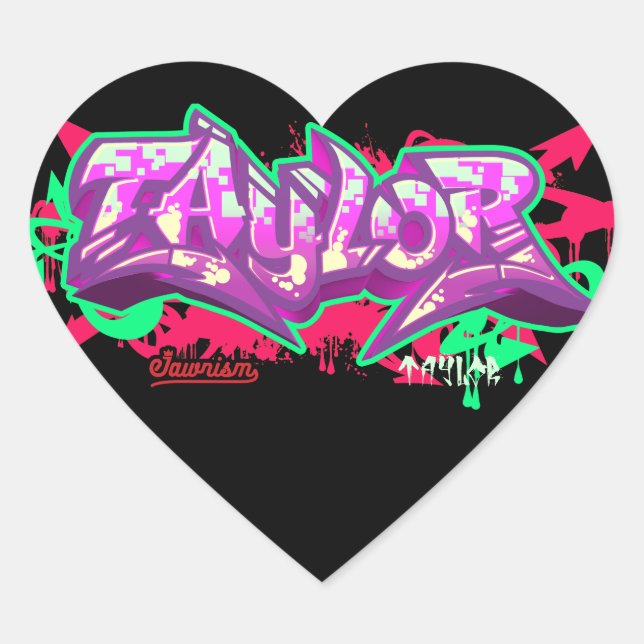 The name Taylor in graffiti-Heart Stickers (Front)