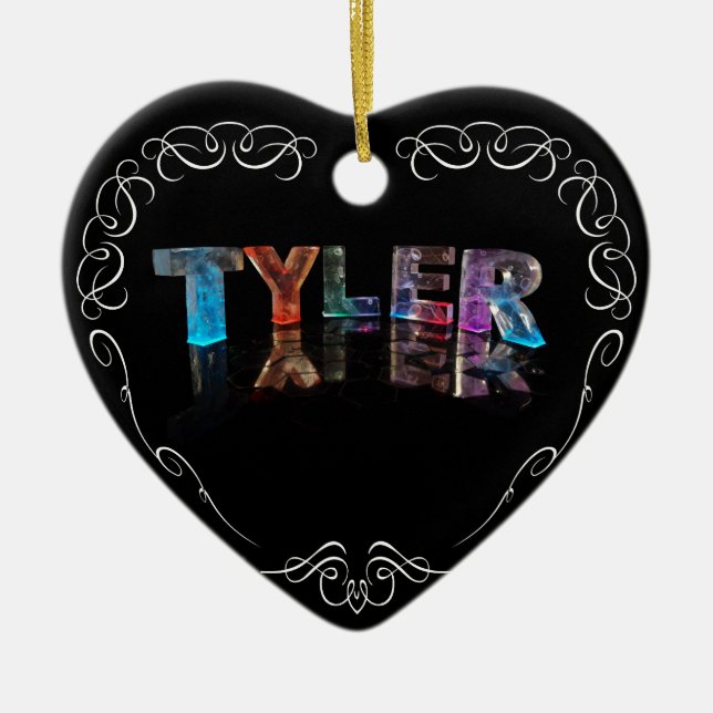 The Name Tyler -  Name in Lights (Photograph) Ceramic Tree Decoration (Front)