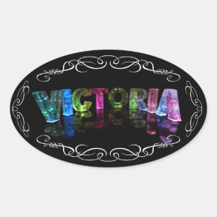 The Name Victoria -  Name in Lights (Photograph) Oval Sticker