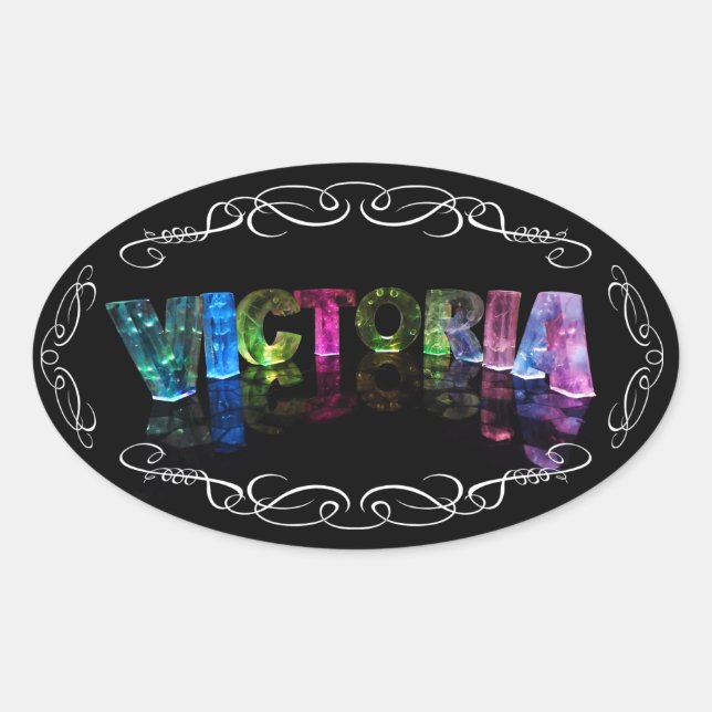The Name Victoria -  Name in Lights (Photograph) Oval Sticker (Front)
