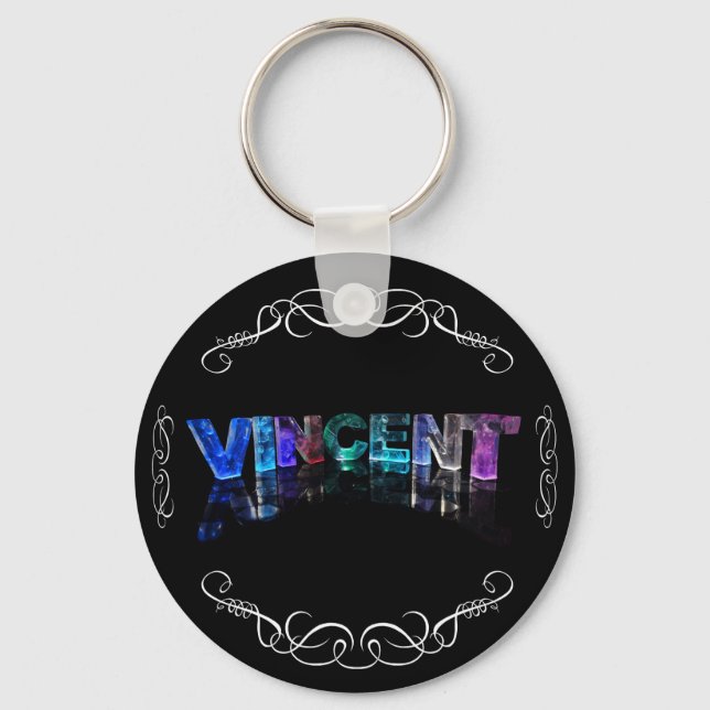 The Name Vincent -  Name in Lights (Photograph) Key Ring (Front)