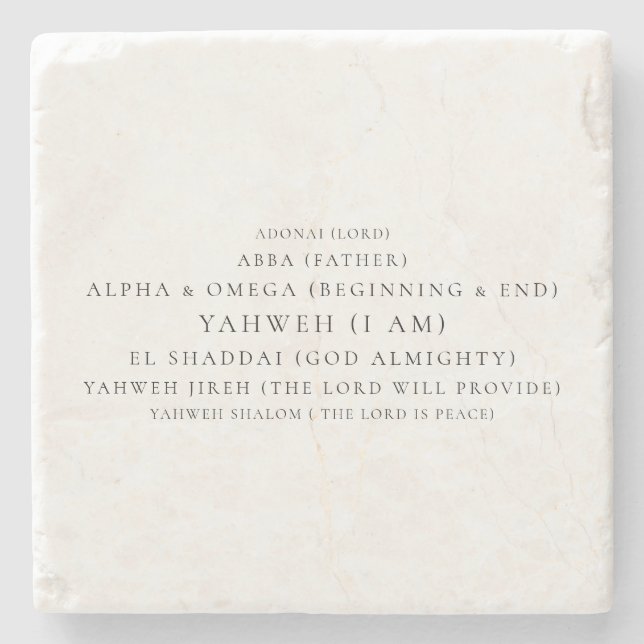 The Names of God Typography Christian  Stone Coaster (Front)